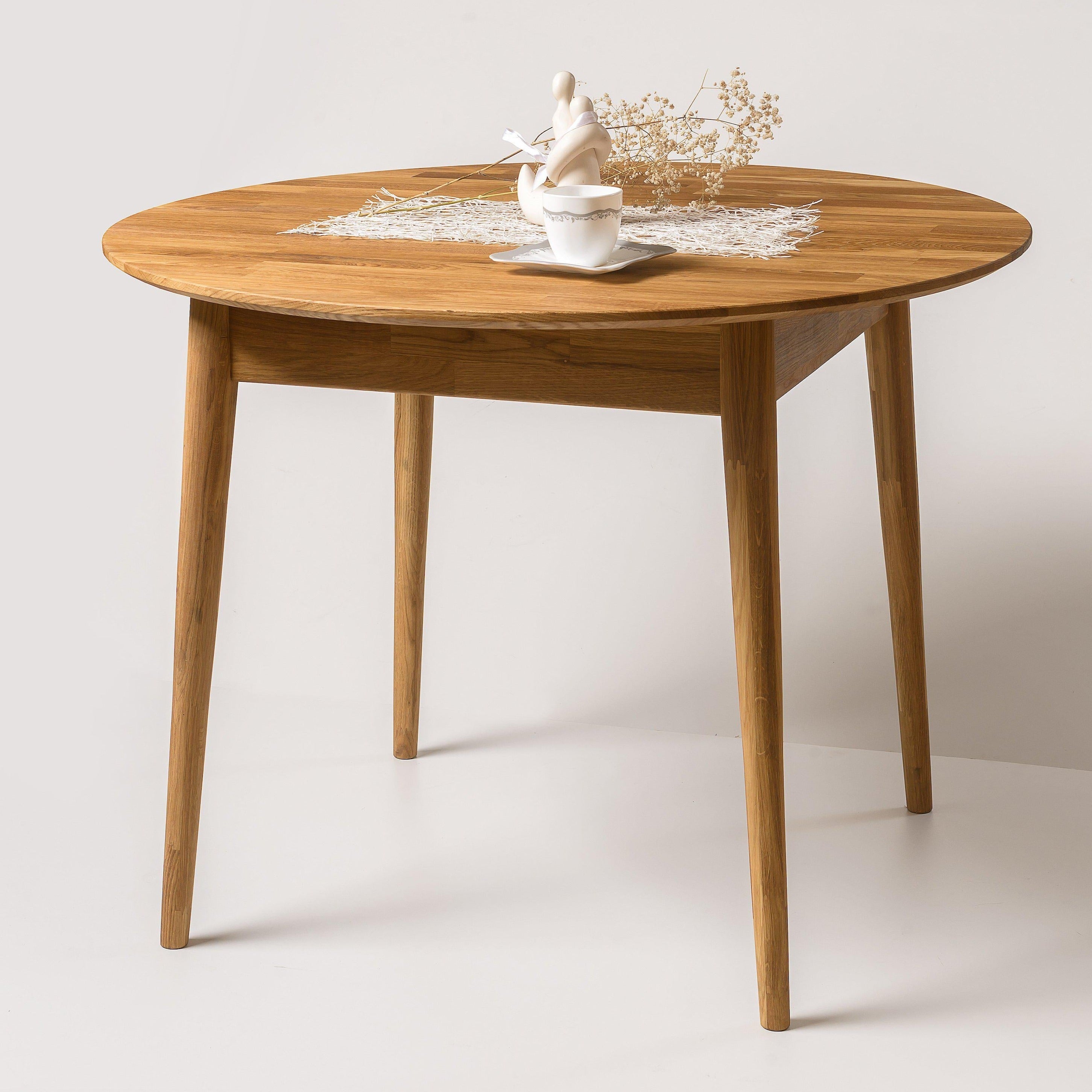 NordicStory Mesa redonda de comedor de madera maciza de roble